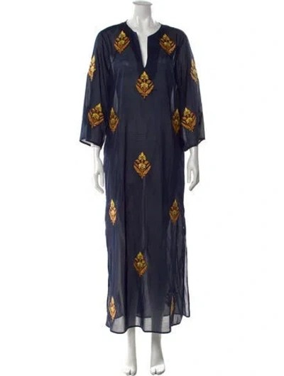 Pre-owned Tory Burch Floral Print Long Dress W/ Tags In Blue