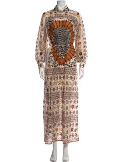 Pre-owned Tory Burch Floral Print Long Dress W/ Tags In Neutrals