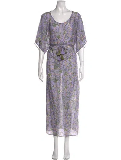 Pre-owned Tory Burch Floral Print Long Dress W/ Tags In Purple