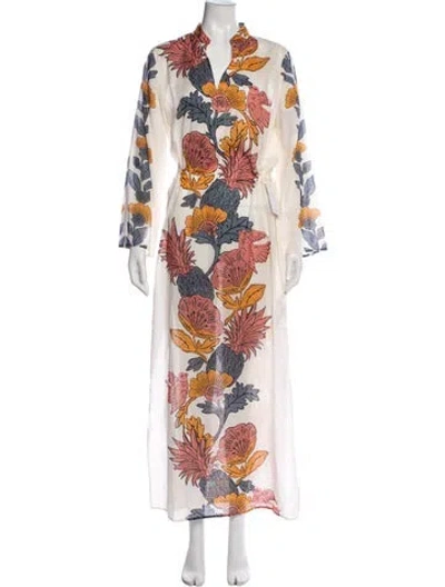 Pre-owned Tory Burch Floral Print Long Dress W/ Tags In White