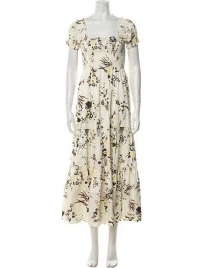 Pre-owned Tory Burch Floral Print Long Dress In White