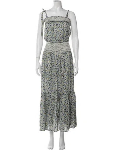Pre-owned Tory Burch Floral Print Long Dress In White