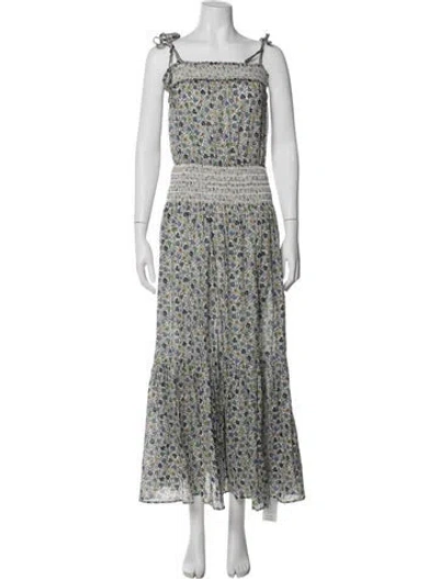 Pre-owned Tory Burch Floral Print Long Dress In White