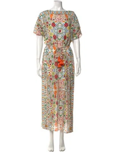 Pre-owned Tory Burch Floral Print Long Dress In White