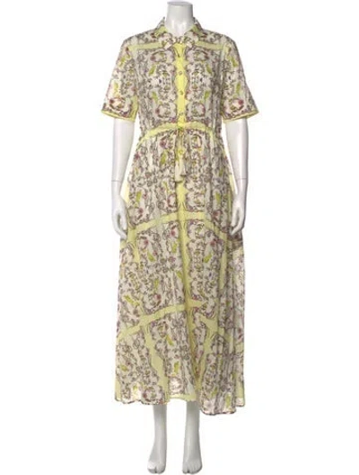 Pre-owned Tory Burch Floral Print Long Dress In Yellow