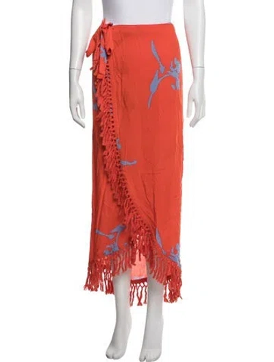 Pre-owned Tory Burch Floral Print Long Skirt In Orange