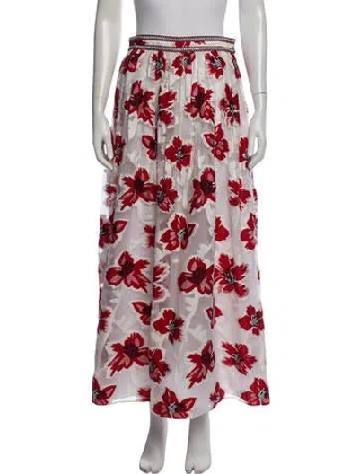 Pre-owned Tory Burch Floral Print Long Skirt In Red/white