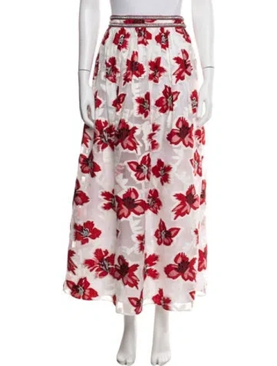 Pre-owned Tory Burch Floral Print Long Skirt In White