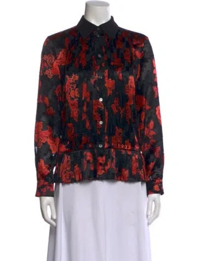 Pre-owned Tory Burch Floral Print Long Sleeve Blouse In Multi