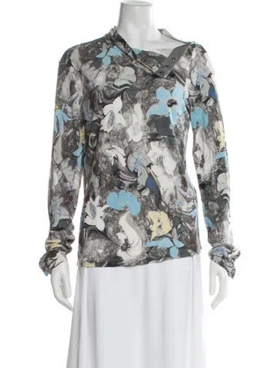 Pre-owned Tory Burch Floral Print Long Sleeve Blouse In Multi
