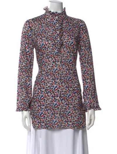 Pre-owned Tory Burch Floral Print Long Sleeve Blouse In Neutral