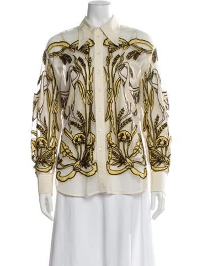 Pre-owned Tory Burch Floral Print Long Sleeve Blouse In Neutral