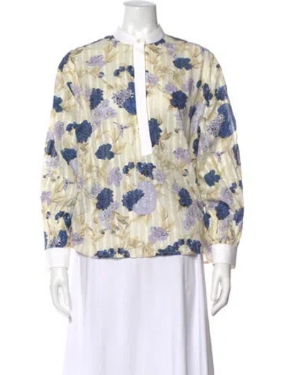 Pre-owned Tory Burch Floral Print Long Sleeve Blouse In Neutral