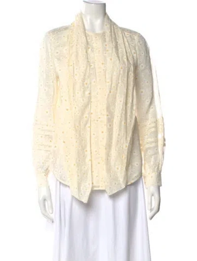 Pre-owned Tory Burch Floral Print Long Sleeve Blouse W/ Tags In Neutrals