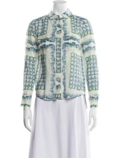 Pre-owned Tory Burch Floral Print Long Sleeve Blouse In White