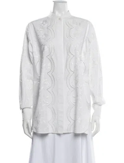 Pre-owned Tory Burch Floral Print Long Sleeve Blouse In White
