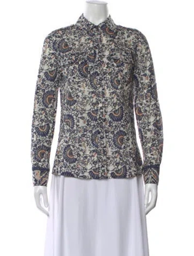 Pre-owned Tory Burch Floral Print Long Sleeve Button-up Top