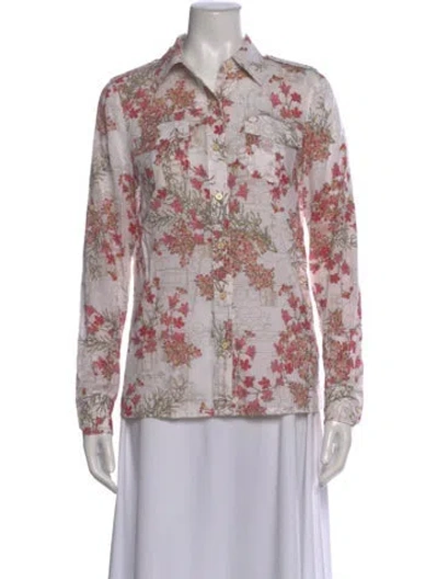 Pre-owned Tory Burch Floral Print Long Sleeve Button-up Top In Neutral