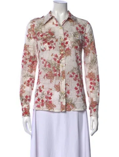 Pre-owned Tory Burch Floral Print Long Sleeve Button-up Top In Neutral