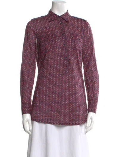 Pre-owned Tory Burch Floral Print Long Sleeve Button-up Top In Red