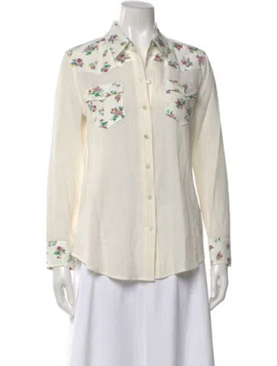 Pre-owned Tory Burch Floral Print Long Sleeve Button-up Top W/ Tags In Neutral