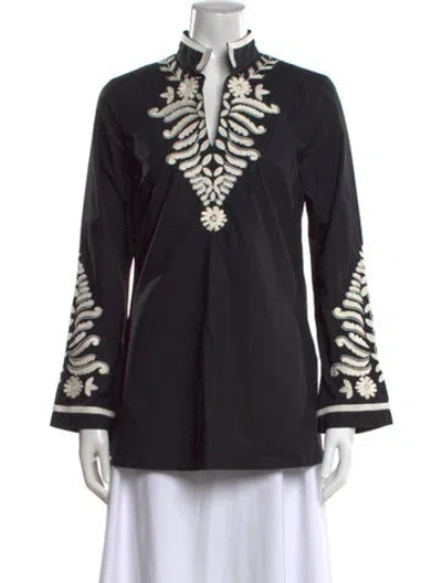 Pre-owned Tory Burch Floral Print Long Sleeve Tunic In Black