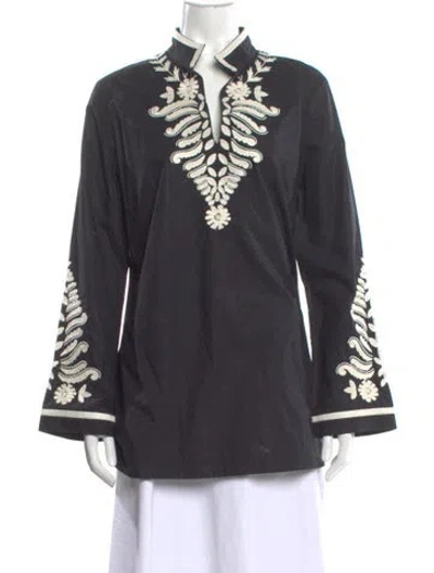 Pre-owned Tory Burch Floral Print Long Sleeve Tunic In Gray