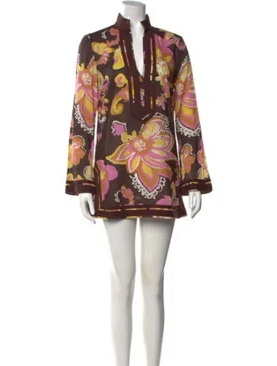 Pre-owned Tory Burch Floral Print Long Sleeve Tunic In Multicolor