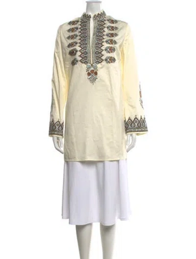 Pre-owned Tory Burch Floral Print Long Sleeve Tunic In Neutrals