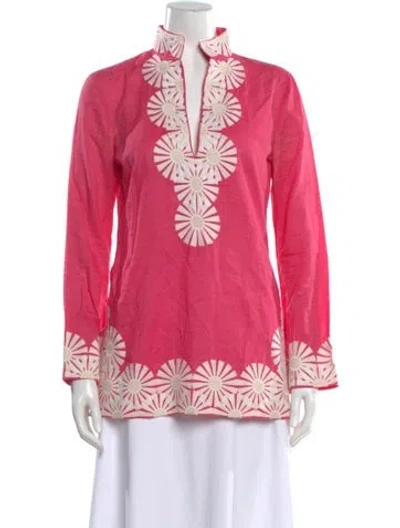 Pre-owned Tory Burch Floral Print Long Sleeve Tunic In Pink