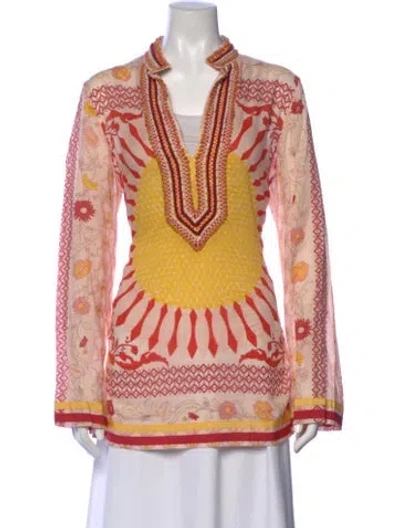 Pre-owned Tory Burch Floral Print Long Sleeve Tunic In Red