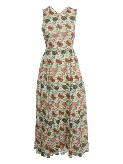 Pre-owned Tory Burch Floral-print Maxi Dress In White