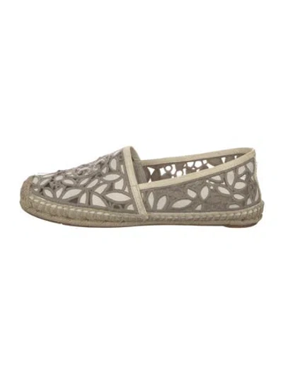 Pre-owned Tory Burch Floral Print Mesh Accents Espadrilles In Neutrals/white