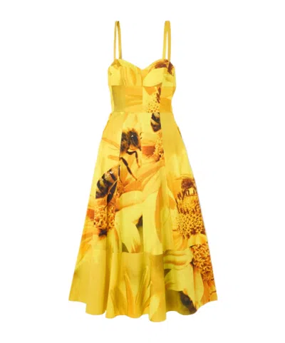 Tory Burch Floral Print Midi Dress In Yellow