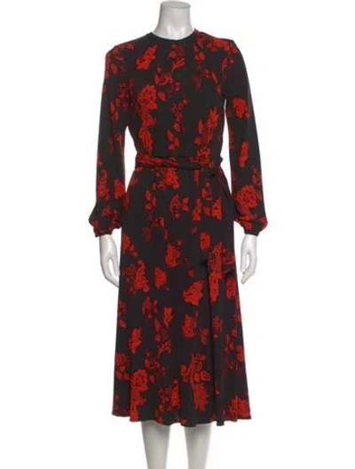 Pre-owned Tory Burch Floral Print Midi Length Dress In Black