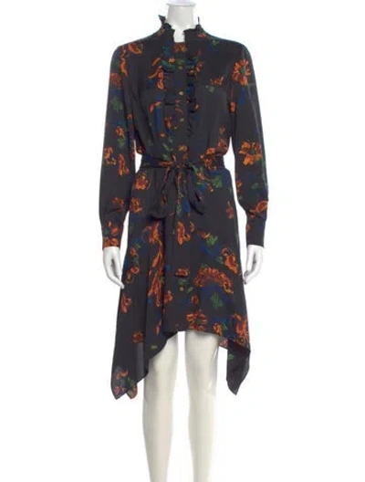 Pre-owned Tory Burch Floral Print Midi Length Dress In Black