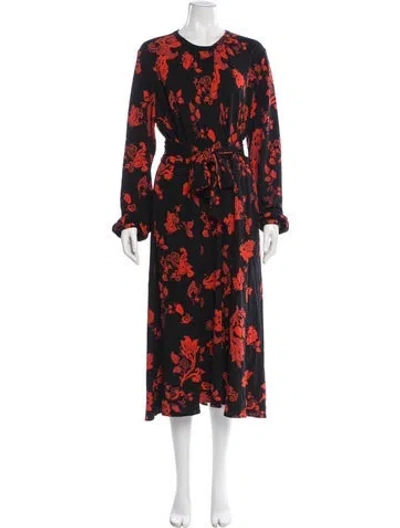 Pre-owned Tory Burch Floral Print Midi Length Dress In Black