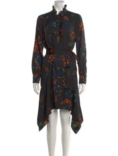 Pre-owned Tory Burch Floral Print Midi Length Dress In Black