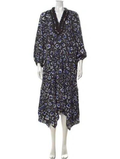 Pre-owned Tory Burch Floral Print Midi Length Dress In Black