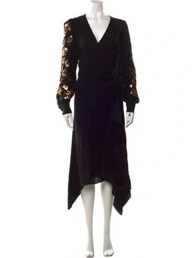 Pre-owned Tory Burch Floral Print Midi Length Dress In Black