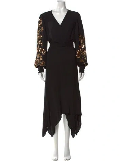 Pre-owned Tory Burch Floral Print Midi Length Dress In Black