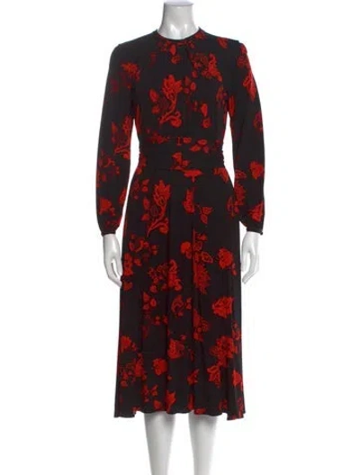 Pre-owned Tory Burch Floral Print Midi Length Dress In Black