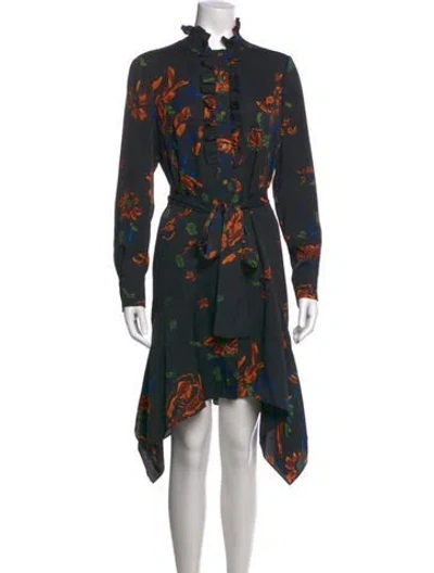 Pre-owned Tory Burch Floral Print Midi Length Dress In Black
