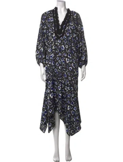 Pre-owned Tory Burch Floral Print Midi Length Dress In Black