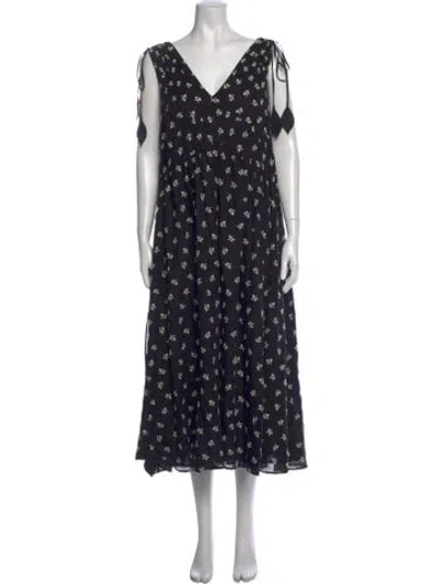 Pre-owned Tory Burch Floral Print Midi Length Dress In Black