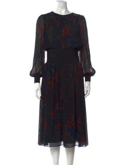 Pre-owned Tory Burch Floral Print Midi Length Dress In Black