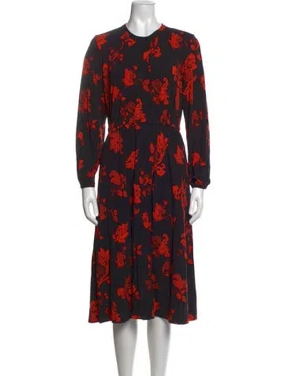 Pre-owned Tory Burch Floral Print Midi Length Dress In Black/red