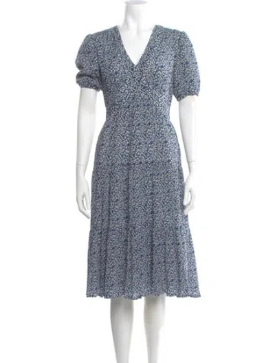Pre-owned Tory Burch Floral Print Midi Length Dress In Blue