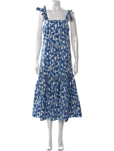 Pre-owned Tory Burch Floral Print Midi Length Dress In Blue