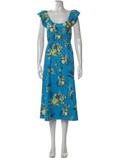 Pre-owned Tory Burch Floral Print Midi Length Dress In Blue